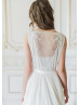 Boat Neck Beaded Ivory Lace Chiffon Wedding Dress